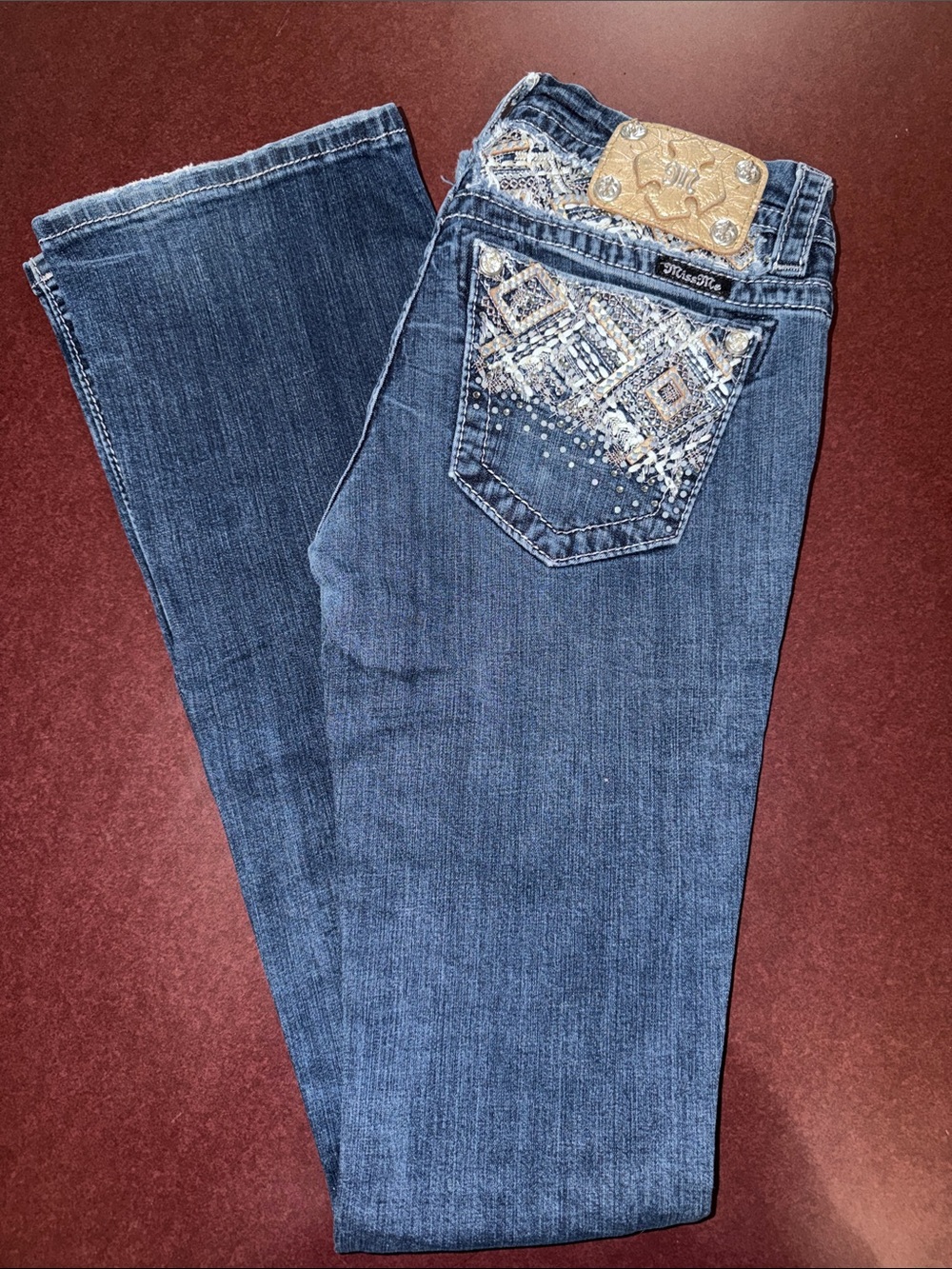 Miss Me Dark Blue Boot Cut Jeans with Embellished Pockets